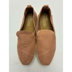 TOMS Women's 7 Rose Gold Glitter Canvas Slip On Flats Alpargata Shoes